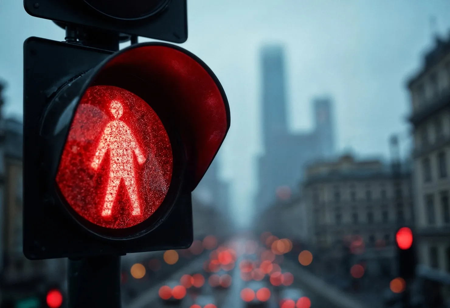 Failing to Stop at Red Light Red stop signal at intersection representing failing to stop at red light.