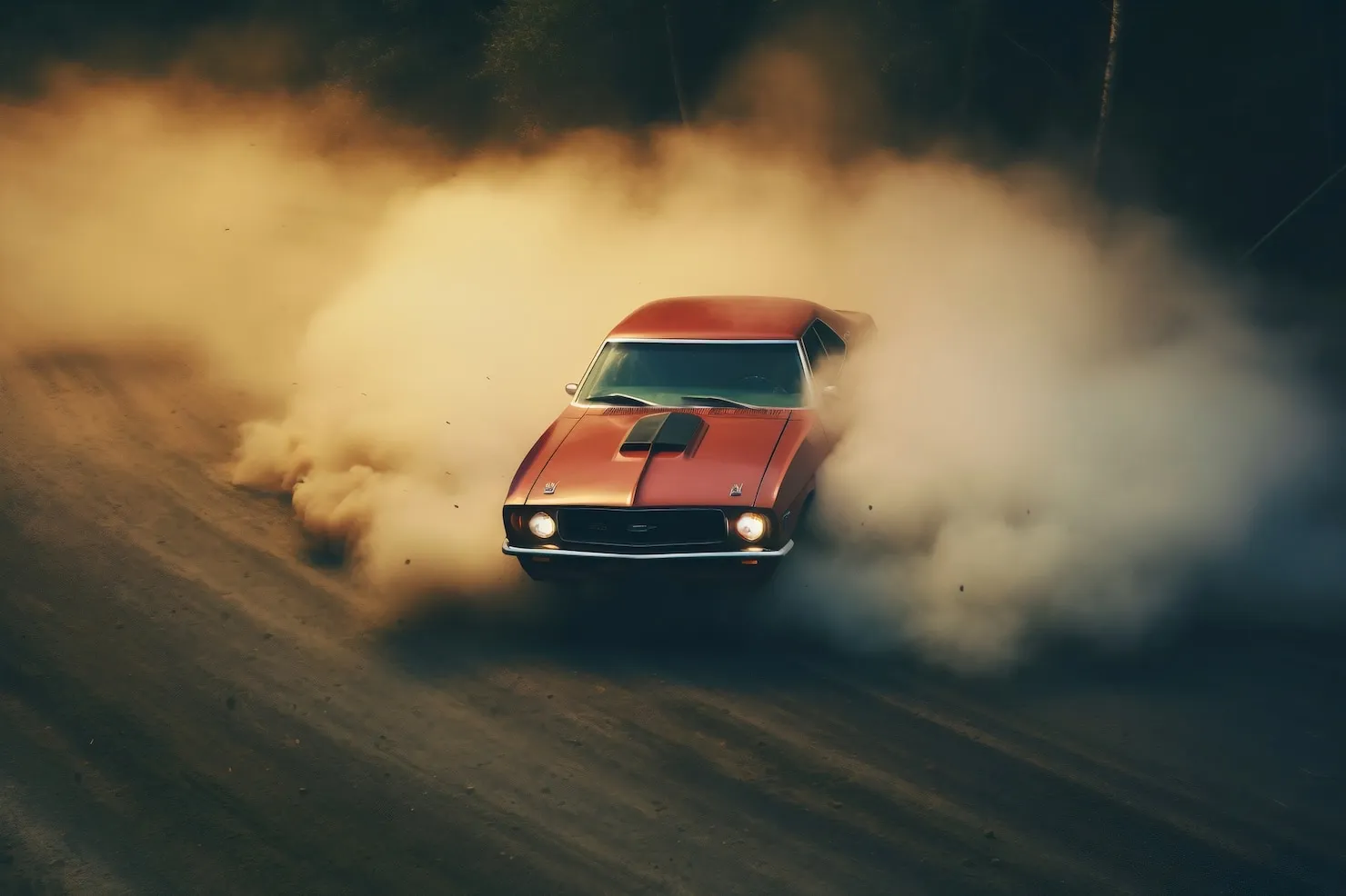 Stunt Driving Racing Car drifting on road with smoke, representing stunt driving or racing.
